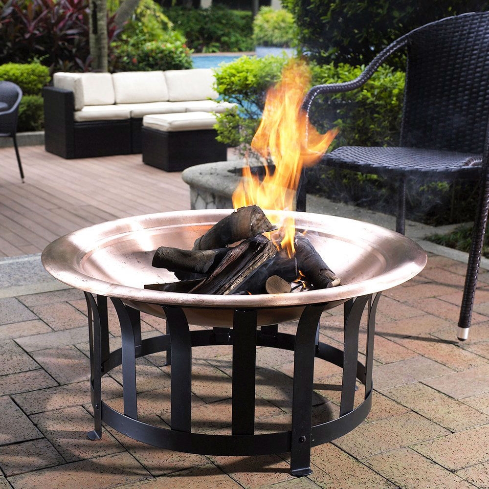 Oversized Copper Bowl Fire Pit with Black Steel Frame Poker and Spark Screen - Image 4