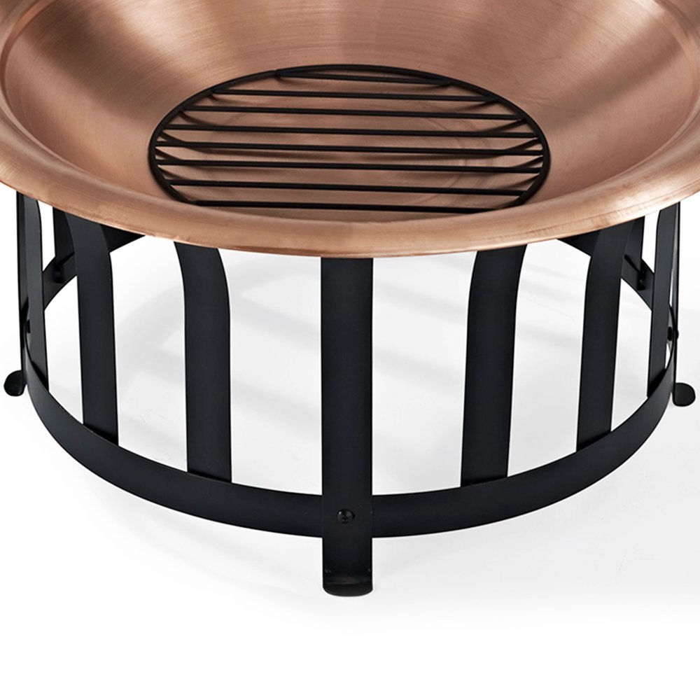 Oversized Copper Bowl Fire Pit with Black Steel Frame Poker and Spark Screen - Image 5
