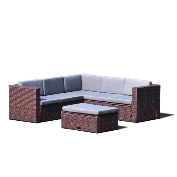 Brown Resin Wicker 4-Piece Outdoor Patio Furniture Set with Grey Cushions - Image 2