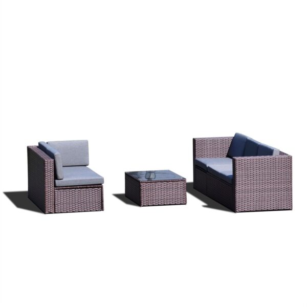 Brown Resin Wicker 4-Piece Outdoor Patio Furniture Set with Grey Cushions - Image 3
