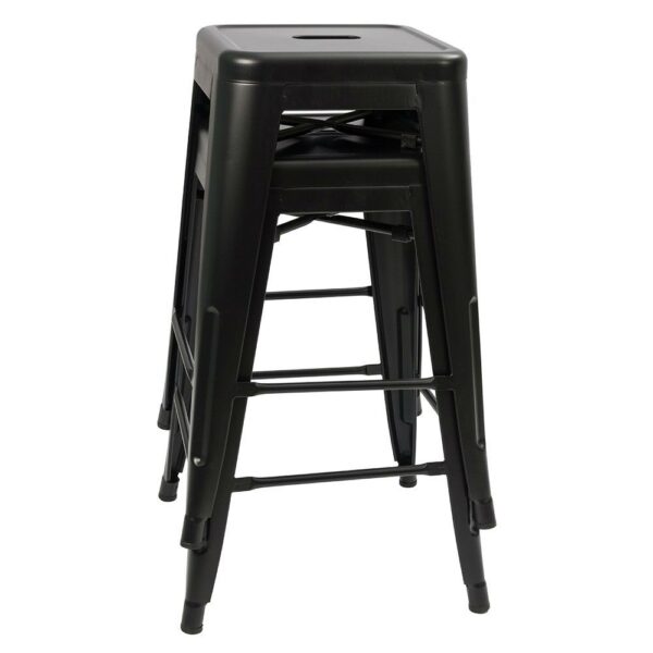 Set of 2 - Modern 24-inch Backless Metal Bar Stools in Black - Image 2