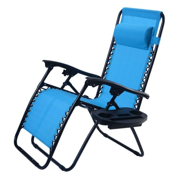 Set of 2 Blue Folding Outdoor Zero Gravity Lounge Chair Recliner - Image 3