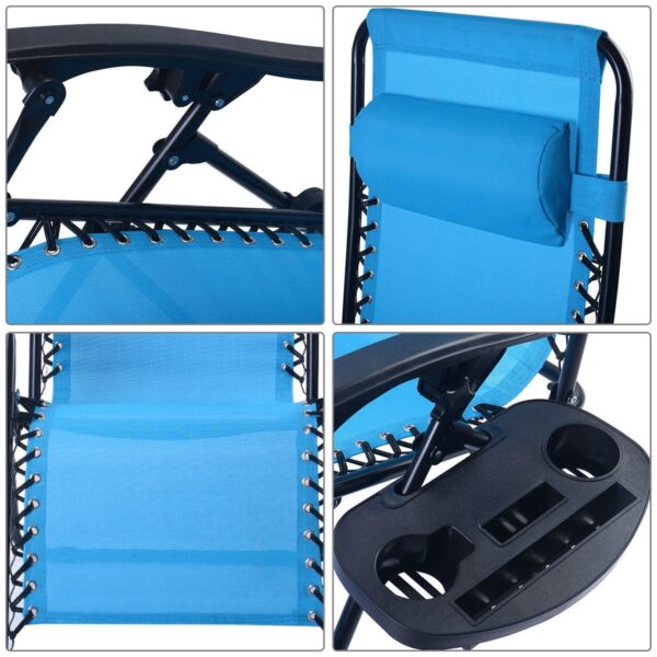 Set of 2 Blue Folding Outdoor Zero Gravity Lounge Chair Recliner - Image 4