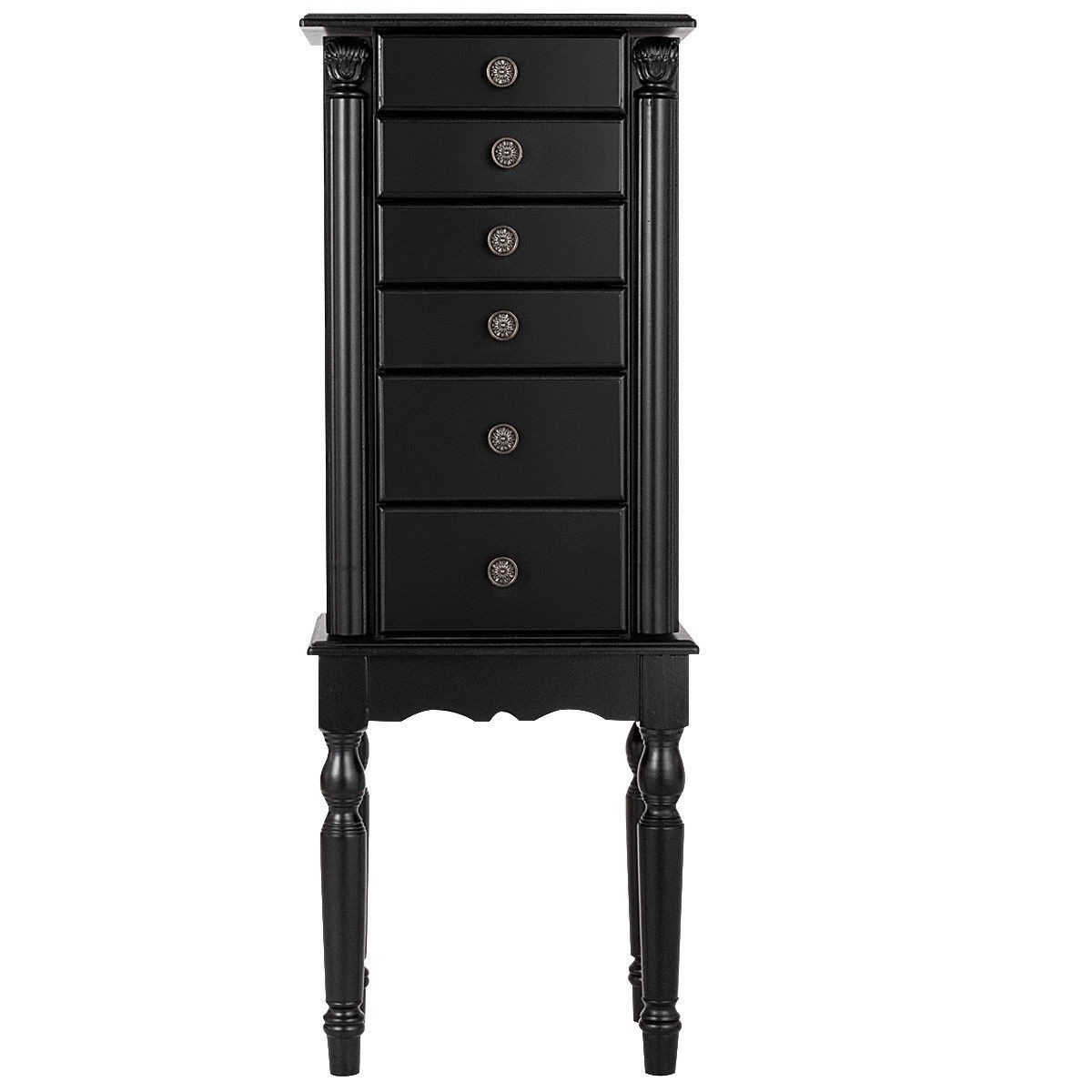 Black Wood Jewelry Armoire 6-Drawer Storage Chest with Mirror - Image 3