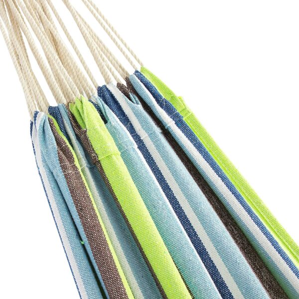 Portable Blue Green Stripe Cotton Hammock with Metal Stand and Carry Case - Image 2