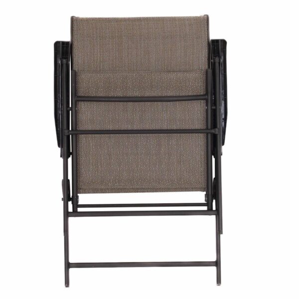 Set of 2 Outdoor Folding Patio Chairs in Brown with Black Metal Frame - Image 2