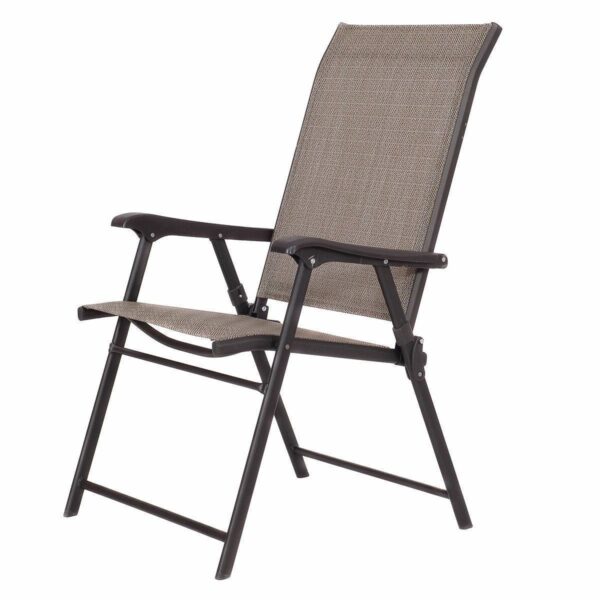 Set of 2 Outdoor Folding Patio Chairs in Brown with Black Metal Frame - Image 3
