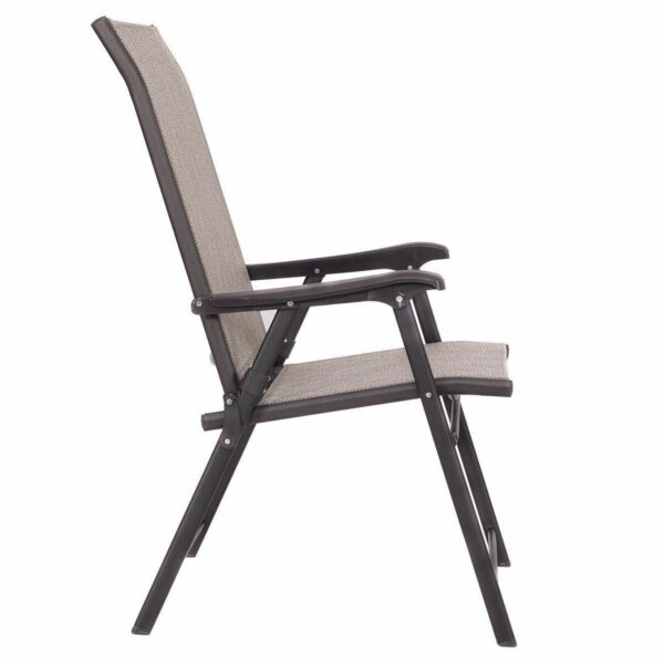 Set of 2 Outdoor Folding Patio Chairs in Brown with Black Metal Frame - Image 4