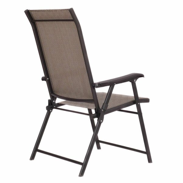 Set of 2 Outdoor Folding Patio Chairs in Brown with Black Metal Frame - Image 5