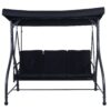 Black Adjustable 3 Seat Cushioned Porch Patio Canopy Swing Chair