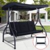 Black Adjustable 3 Seat Cushioned Porch Patio Canopy Swing Chair - Image 2