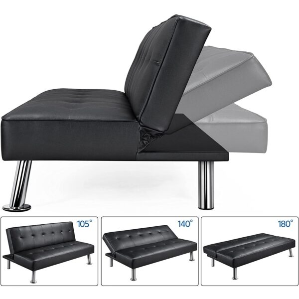 Black Faux Leather Click Clack Adjustable Futon Sleeper Sofa - Image 2