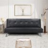 Black Faux Leather Click Clack Adjustable Futon Sleeper Sofa - Image 3
