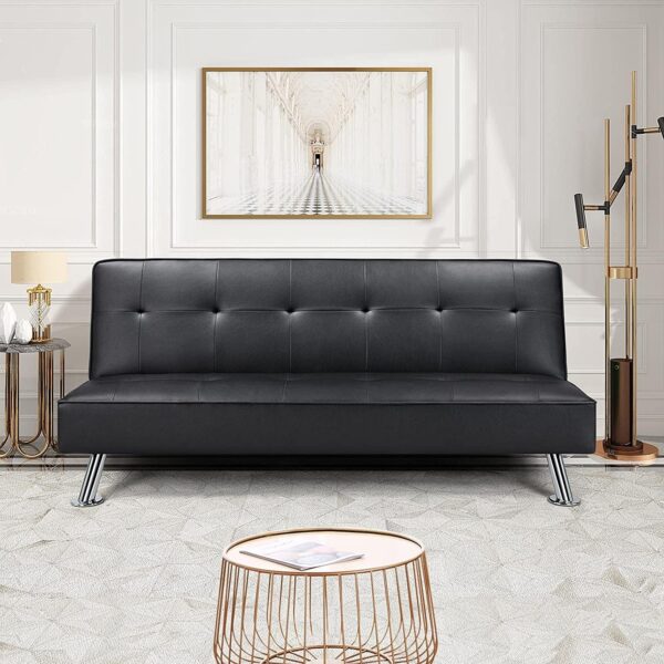Black Faux Leather Click Clack Adjustable Futon Sleeper Sofa - Image 3