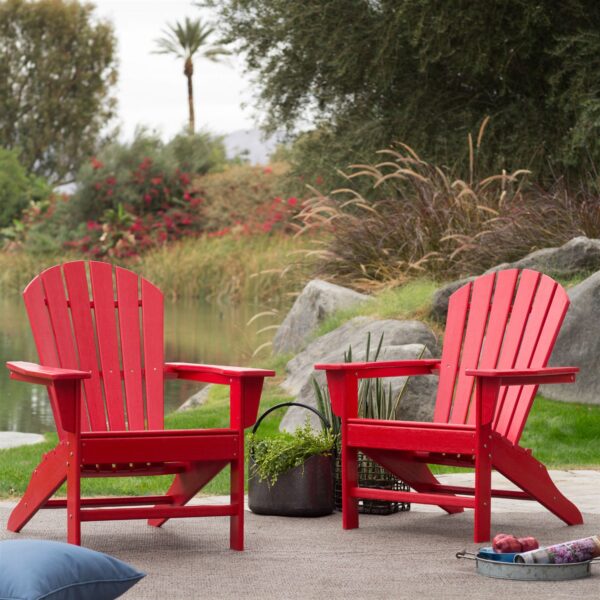 Outdoor Patio Seating Garden Adirondack Chair in Red Heavy Duty Resin - Image 3