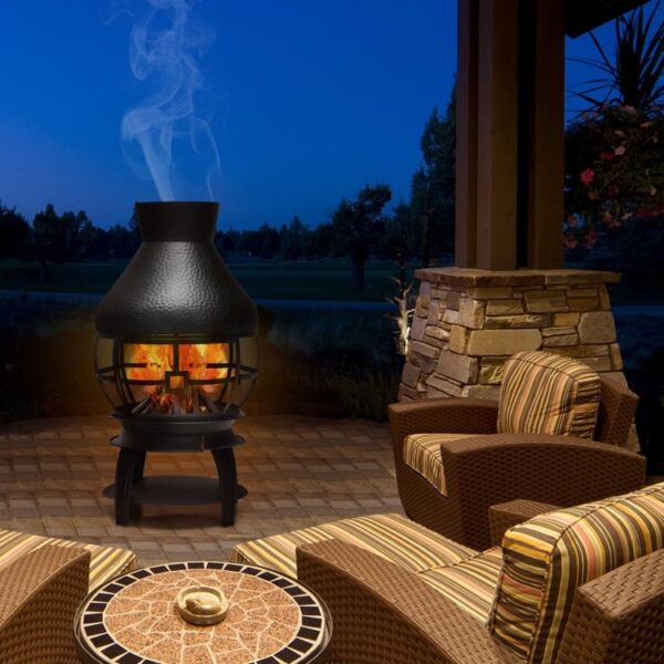 Black Rustic Iron Wood Burning Chiminea Fire Pit - Image 2