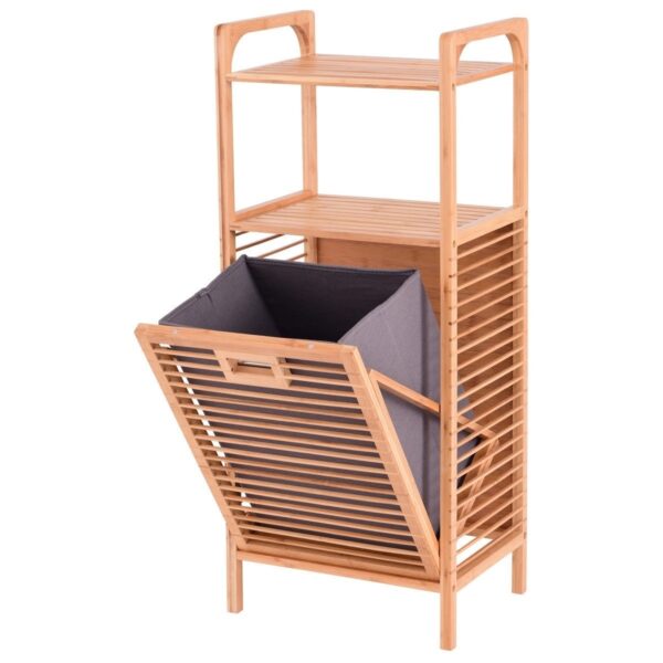 Bamboo 2-in-1 Laundry Hamper Side Table with 2 Shelves and Clothes Basket - Image 3