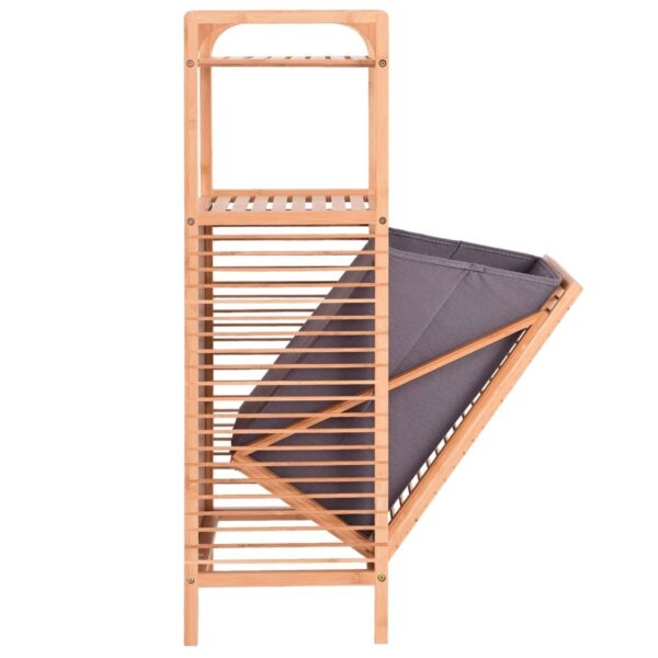 Bamboo 2-in-1 Laundry Hamper Side Table with 2 Shelves and Clothes Basket - Image 4