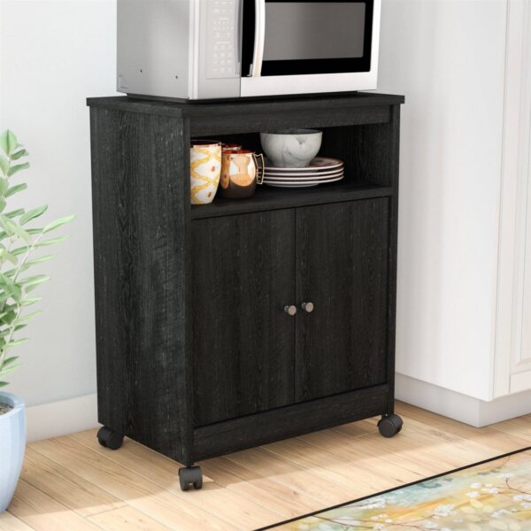 Black Utility Cart / Kitchen Microwave Cart with Casters - Image 3