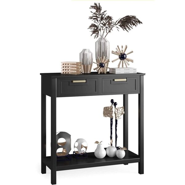 Modern Entryway Accent 2 Drawer Sofa Side Table Black - Image 2