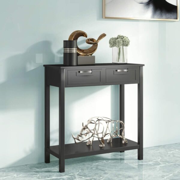 Modern Entryway Accent 2 Drawer Sofa Side Table Black - Image 3