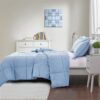 Queen Size Blue 3 Piece Microfiber Reversible Comforter Set - Image 2
