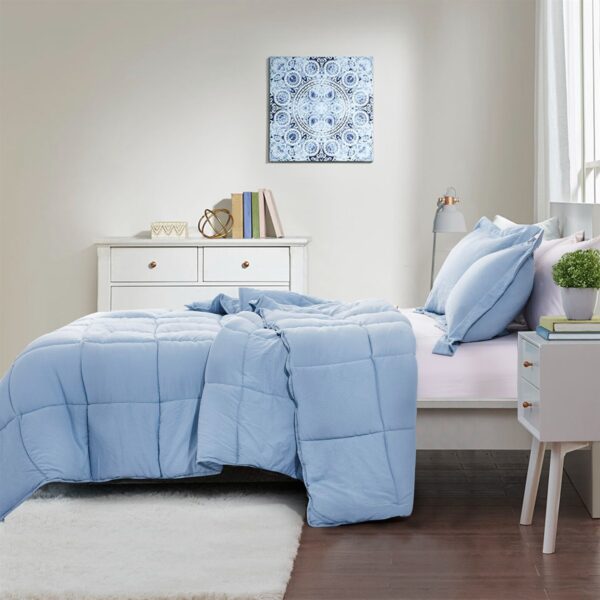 Queen Size Blue 3 Piece Microfiber Reversible Comforter Set - Image 2
