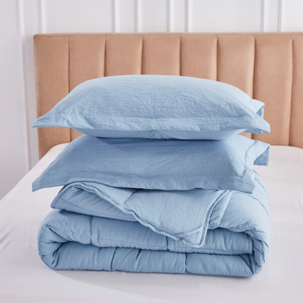 Queen Size Blue 3 Piece Microfiber Reversible Comforter Set - Image 3