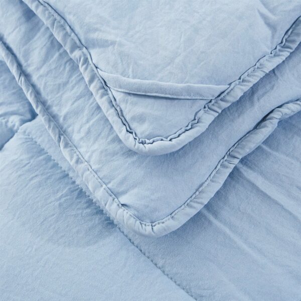 Queen Size Blue 3 Piece Microfiber Reversible Comforter Set - Image 4