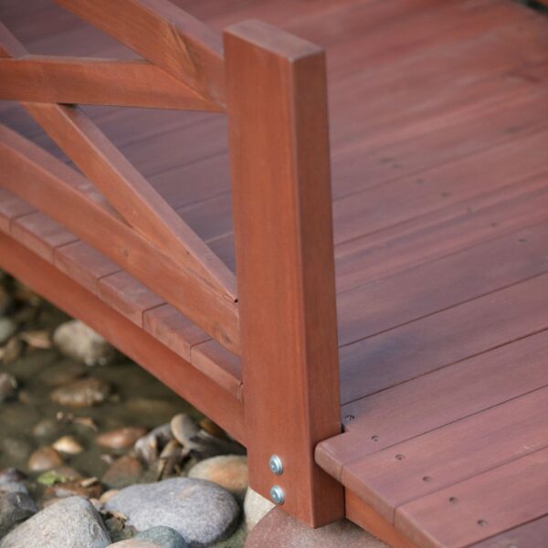 Red Stained Wood 4-Ft Garden Bridge with X-Design Hand Rails - Image 2