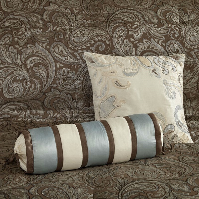 Full size 12-piece Reversible Cotton Comforter Set in Brown and Blue - Image 2