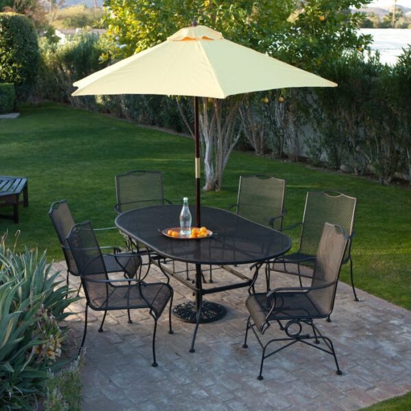 Oval 72 x 42 inch Black Wroght Iron Outdoor Patio Dining Table - Image 5