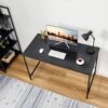 Modern Home Office Computer Desk Table with Black Metal Frame and Wood Top - Image 3