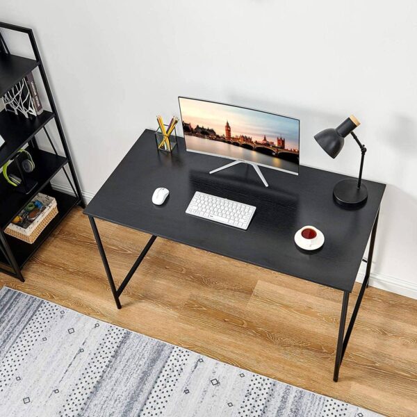 Modern Home Office Computer Desk Table with Black Metal Frame and Wood Top - Image 3