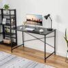 Modern Home Office Computer Desk Table with Black Metal Frame and Wood Top - Image 4