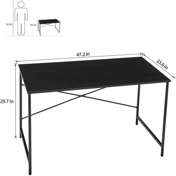 Modern Home Office Computer Desk Table with Black Metal Frame and Wood Top - Image 5