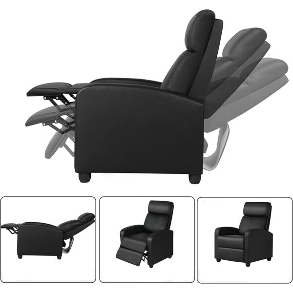 Black High-Density Faux Leather Push Back Recliner Chair - Image 3