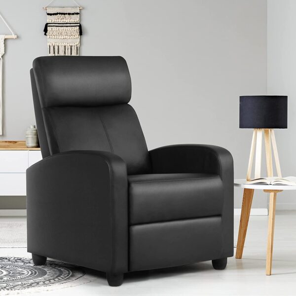 Black High-Density Faux Leather Push Back Recliner Chair - Image 4