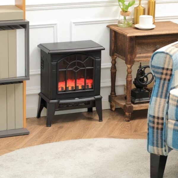 Black Electric Fireplace Heater with Realistic Log Flame LED - Image 2