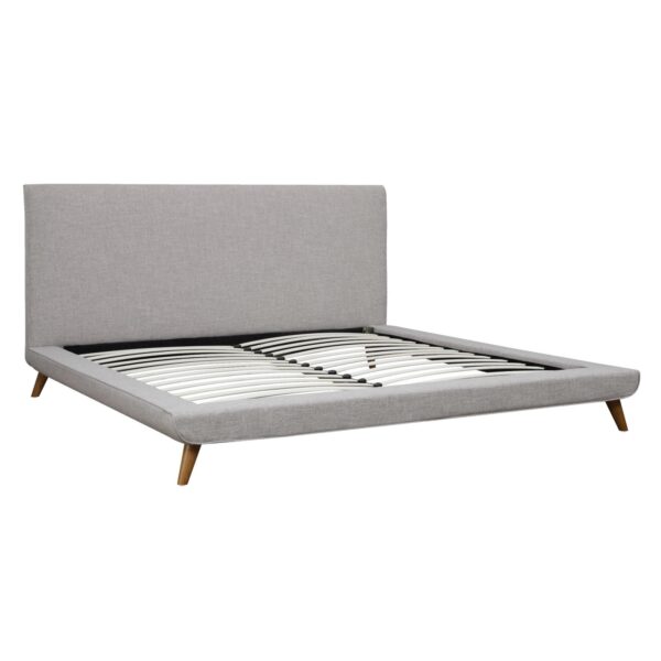 King size Beige Upholstered Platform Bed with Mid-Century Style Legs - Image 2