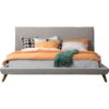 King size Beige Upholstered Platform Bed with Mid-Century Style Legs - Image 3