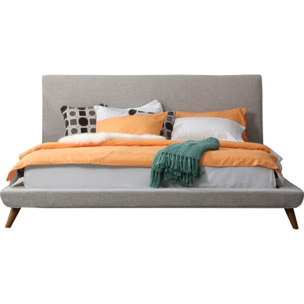 King size Beige Upholstered Platform Bed with Mid-Century Style Legs - Image 3