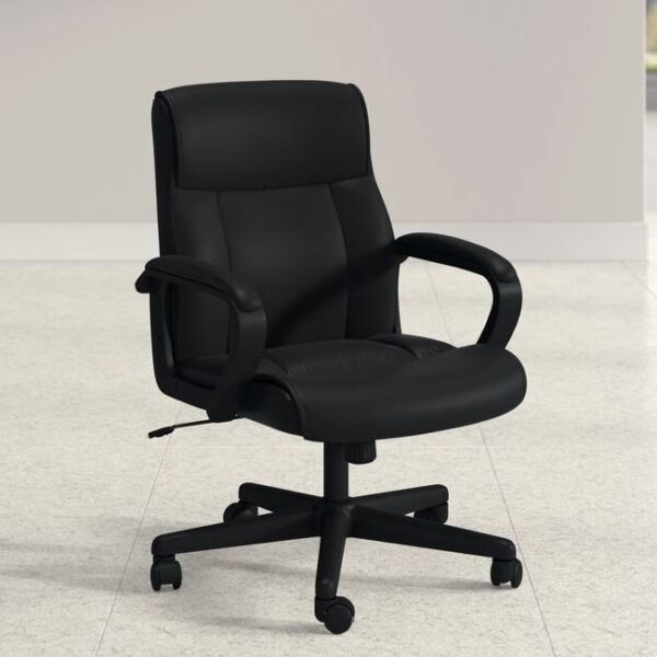 Mid-Back Ergonomic Office Chair in Black Faux Leather with Armrests - Image 2