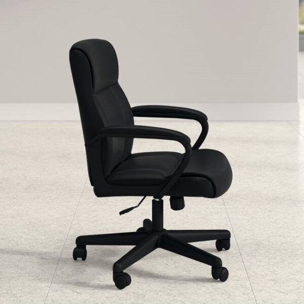 Mid-Back Ergonomic Office Chair in Black Faux Leather with Armrests - Image 3