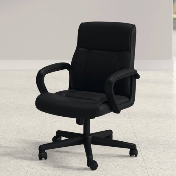 Mid-Back Ergonomic Office Chair in Black Faux Leather with Armrests - Image 4