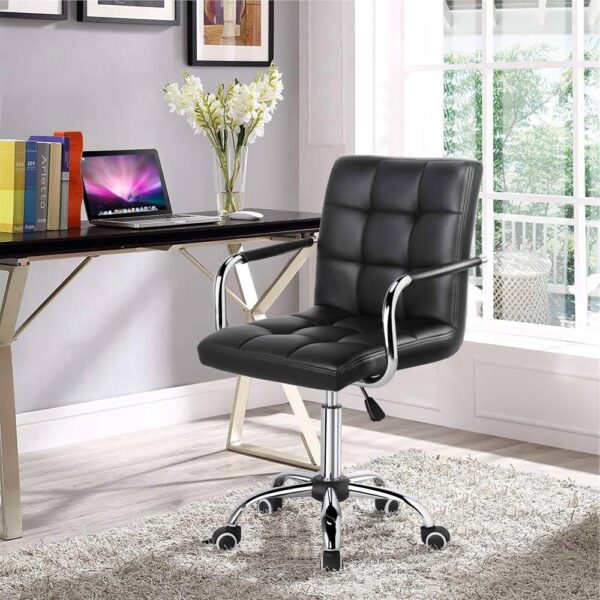 Modern Mid-Back Black Faux Leather Office Chair with Removable Arms - Image 3