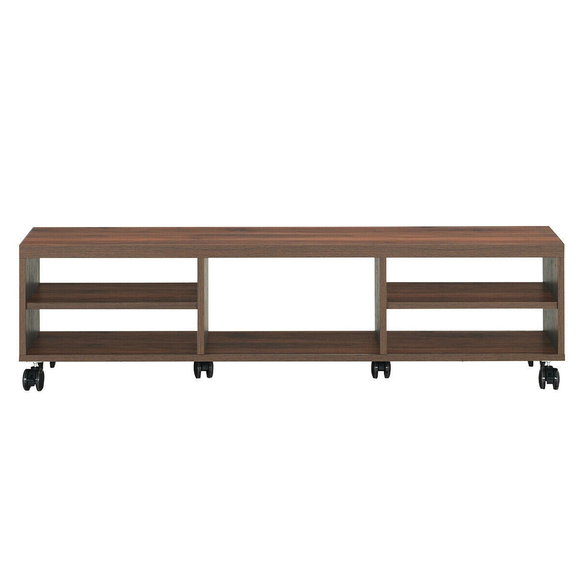 Modern 60-inch Entertainment Center TV Stand in Brown Wood Finish with 6-Wheels - Image 4