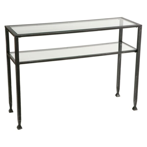 Black Metal Console Sofa Table with Glass Top and Shelves - Image 2