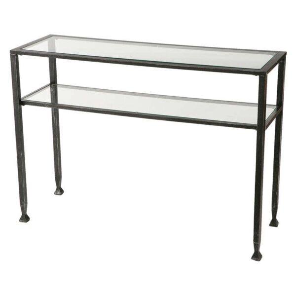 Black Metal Frame Sofa Table with Clear Tempered-Glass Top Shelves - Image 2