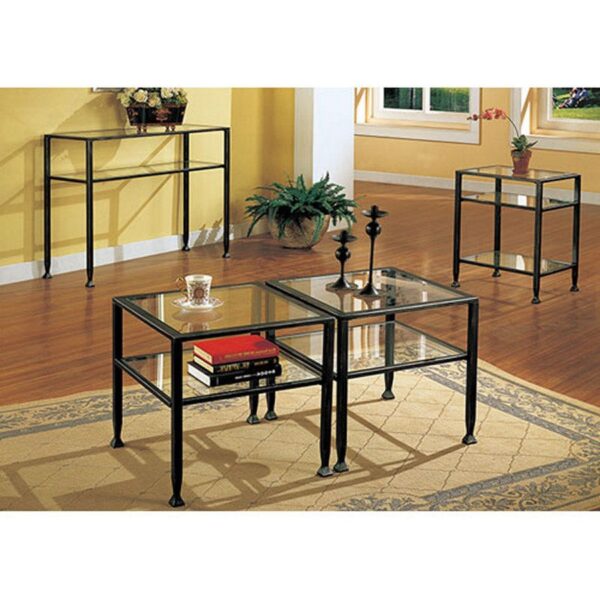 Black Metal Frame Sofa Table with Clear Tempered-Glass Top Shelves - Image 3